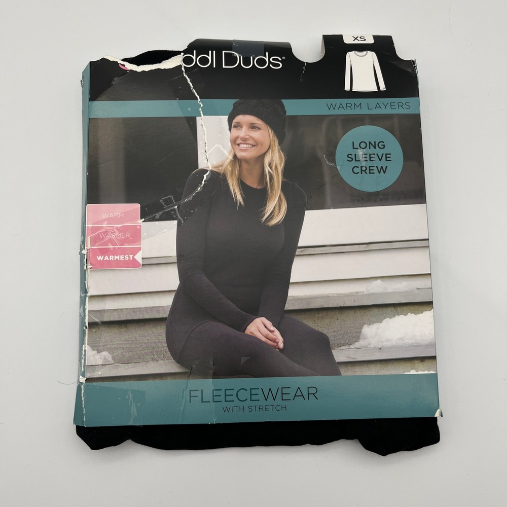 Cuddl Duds Fleecewear Top Womens XS Black Long Sleeve Crew Neck Stretch